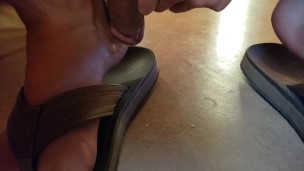 Wiping precum on my feet