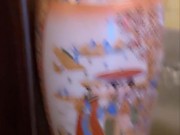 hot blonde milf licks cream on hot chocolate in front of everyone in the cafe 1/16