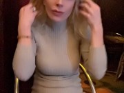 hot blonde milf licks cream on hot chocolate in front of everyone in the cafe 5/16