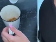 Big Boobs Baby drinks coffee 1/16