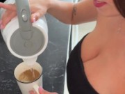 Big Boobs Baby drinks coffee 5/16