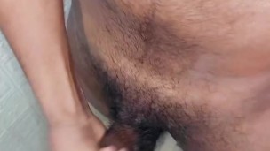 Hairy gay wash face and hair with own urina, piss fetish amateur piss on self on drink it