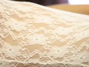 Young Brunette Ryan Keely Cums Hard with a Wahl Massager after a Sensual Striptease in White Lace 3/16