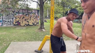 Two hot latino guys show their muscles