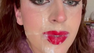 Transgirl huge self-facial