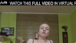 Solo hot girl,Marie Duval is rubbing her shaved twat,in VR.