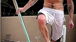 Slow-mo freeballing huge dick