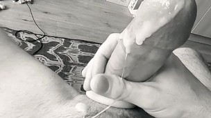 Hot boy stroking his thick young cock and dropping his load