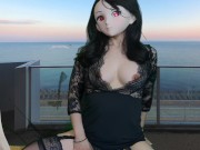 HENTAI Aibu。ベランダ。セクシーな衣装。ディルドでオナニー。 9/16