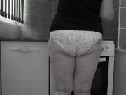 Housewife in panties fat milf cleans the kitchen. 9/16