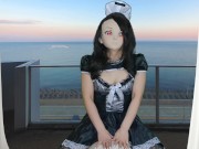 HENTAI Aibu。ベランダ。メイド。枕でオナニー。 9/16