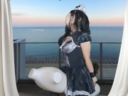 HENTAI Aibu。ベランダ。メイド。電動マッサージ機でオナニー。 6/16