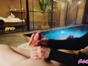 Close up handjob, deepthroat finished by the pool - SoleilDorado 3/16