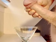Big Cock Wanking in to Cocktail Glass then using Cum as Lube