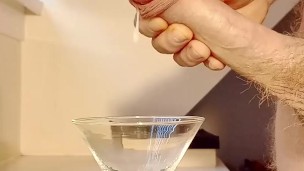 Big Cock Wanking in to Cocktail Glass then using Cum as Lube