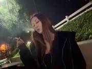 Italian Sexy Milf Artemisia Love Hot Solo Outdoor Smoking Session @ night Long hair Fetish 15/16