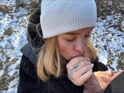 Russian blonde gave a blowjob in the forest and left, showing her ass! I'm glad about this! 12/16
