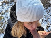 Russian blonde gave a blowjob in the forest and left, showing her ass! I'm glad about this! 4/16