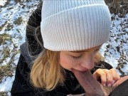 Russian blonde gave a blowjob in the forest and left, showing her ass! I'm glad about this! 6/16