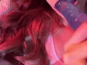 Crystal silicone cock inserted into semi transparent high fork swimsuit 4/16