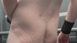 Nutting nude in a park port-a-potty