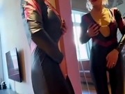 Hot blonde myth blonde dominant costume wide open her ass in front of the mirror in high heels 4/16