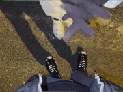 hot HANDJOB with FABRIC GLOVES – CUM on the ASPHALT🧤💦 2/16