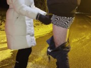 hot HANDJOB with FABRIC GLOVES – CUM on the ASPHALT🧤💦 3/16