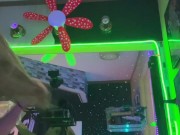 Me naked in the shower while he watches me.