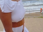 UPSKIRT No PANTIES No BRA in a SEETHROUGH Dress in PUBLIC 7/16