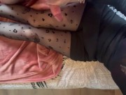 I jerk him off until he cums on my tights 12/16