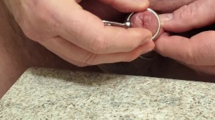 Frenum Jewelry Change purple barbell with huge urethra ring
