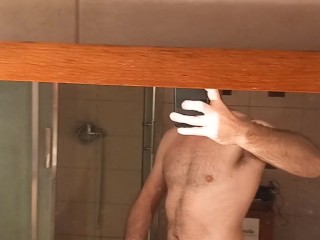 Muscular hairy guy getting horny before shower – Big dick