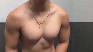 Asian Twunk Strokes Cock In Gym Changing Room