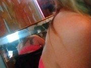 Smoking in neon pink lace bra and panties 11/16