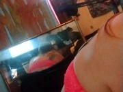 Smoking in neon pink lace bra and panties 12/16