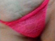 Smoking in neon pink lace bra and panties 15/16