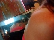 Smoking in neon pink lace bra and panties 4/16