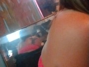 Smoking in neon pink lace bra and panties 8/16