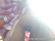 Girl walking in a skirt and without panties through the forest shows you her pussy 7/16