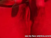 Horny girl masturbates her pussy in the club with red led lights 10/16