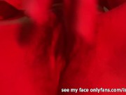 Horny girl masturbates her pussy in the club with red led lights 14/16