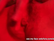 Horny girl masturbates her pussy in the club with red led lights 15/16