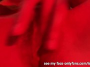 Horny girl masturbates her pussy in the club with red led lights 16/16