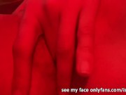 Horny girl masturbates her pussy in the club with red led lights 2/16