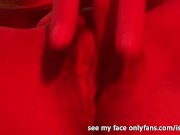 Horny girl masturbates her pussy in the club with red led lights 6/16