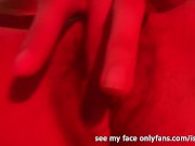 Horny girl masturbates her pussy in the club with red led lights 9/16