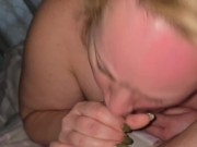 MILF Neighbors Wife blowjob with cum in her mouth 9/16