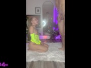 Temu Slut in her Cute Choker gets her face fucked and rides his cock until he cums.. twice! 15/16