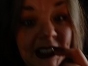 Horny BBW repeatedly squirts while masterbating in fishnets